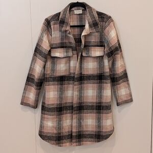 MELLODAY Pink & Black Plaid Coatigan